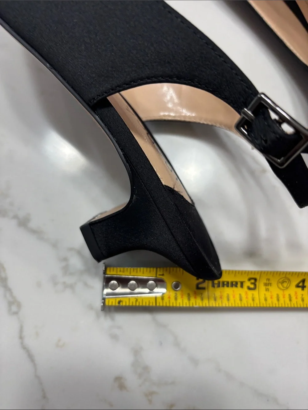 J.Renee Black Satin Slingback Heel with Floral Jewel Accent